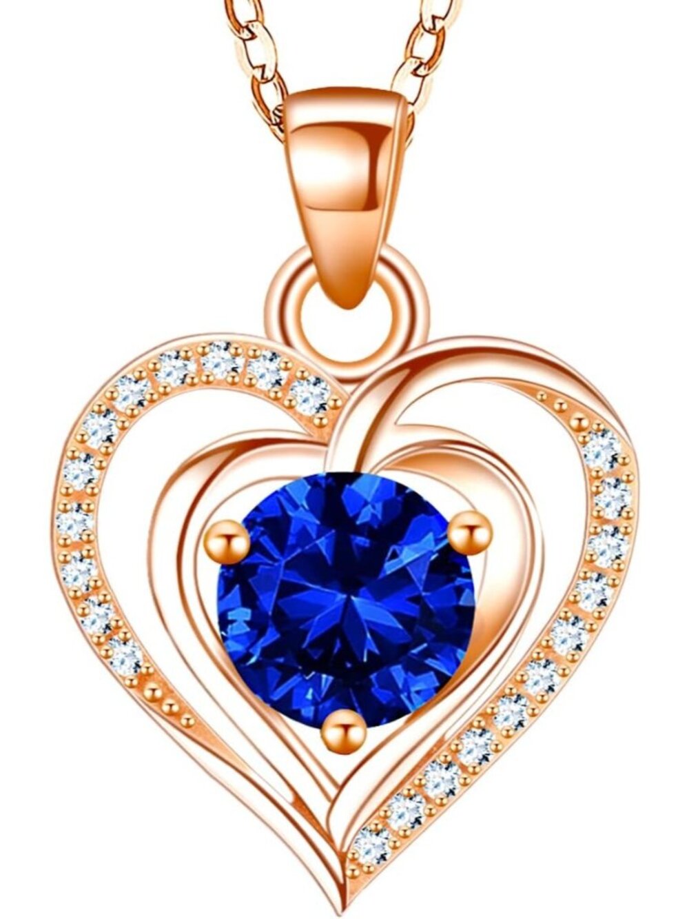 Women Rose Gold10 925 Sterling Silver Zirconia Heart Birthstone Pendant Necklace